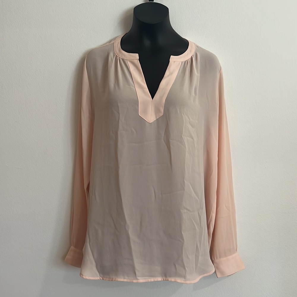 LOFT Sheer Peach V-Neck Tunic Blouse